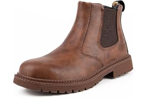 Webrosistol Bottine de Sécurité Homme Femme Cuir Artificiel Slip On Bottes de Sécurité Embout en Acier Chaussures de Securite Chelsea