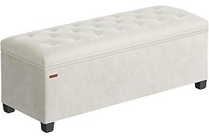 SONGMICS Storage Ottoman Bench, Ottoman Foot Rest with Legs, 40 x 110 x 40 cm, End of Bed Bench, Storage Chest, Load up to 300 kg, for Living Room, Bedroom, Entryway, Cream White LSF089W02
