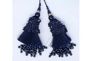 FEATHERS CREATION LTD Feathers Creation 1 Pair 9cm Indian Tassel for Curtain Edge,Blouse,Lehenga,Wedding Dress Colorfull (9 cm, Navy Blue, 1)