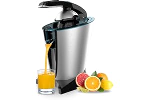 Cecotec Spremiagrumi elettrico a braccio EssentialVita Hyden 600 Steel. 600 W, Filtro in acciaio inossidabile, 2 Coni rimovibili, Leva di pressione, Sistema antigoccia, Lavabile in lavastoviglie.