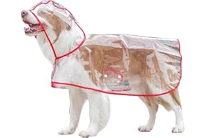 CRETVESTSAR Waterproof Dog Raincoat Clear Hooded Dog Poncho PVC Transparent Puppy Rain Jacket Lightweight Pets Vest Raincoat for Large Medium Dogs Khaki Teddy Maltese Yorkshire Walking Outwear Sports (Red)