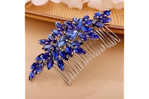 Chargances Crystal Bridal Hair Comb Royal Blue Wedding Rhinestonel Hair Side Comb Fashion Hair Clip Handmade Hair Accessories for Bride Wedding Prom Flower Girl Headpieces (Royal Blue), 1.0 count