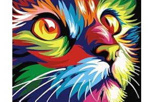 YEESAM ART DIY Ölgemälde Malen nach Zahlen Erwachsene Kinder, Bunt Gemalter Katze Kopf Zahlenmalerei ab 5 Öl Wandkunst (Bunt, ohne Rahmen)