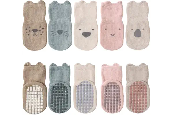 FedMois Calcetines Antideslizantes de Algodón para Bebé Niño Niña Pack de 5
