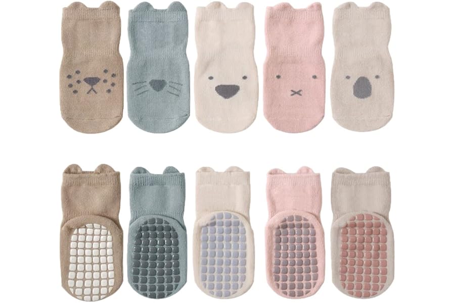 FedMois 5 Pairs Baby Kids Anti-slip Socks Cotton non skid Ankle Socks Animals