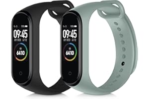 kwmobile Opaska sportowa kompatybilna z Xiaomi Mi Band 4 – opaska z termoplastycznego poliuretanu i silikonu, zestaw do monitorowania aktywności, 2 szt. czarny + czarny, czarny + szary
