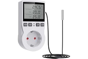 SANICATA Digitaler Temperaturregler Steckdosen Heizung Kühlen Thermostat mit Fühler Steckdose und Sonde LCD Bildschirm für Gewächshaus,Aquarium,Terrarium,Reptilien
