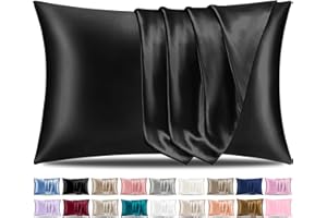 Pamposh Satin Silk Pillowcases For Hair And Skin 2 Pack Standard Size with Envelope Closure (Midnight Black, 2 Pcs Pillowcases (50 x 75 cm))