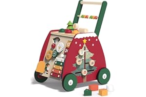 ITSLIFE Baby Lauflernwagen Holz Weihnachten, Baby Lauflernhilfe aus Holz, Multifunktional Holzspielzeug Montessori Spielzeug, Baby Walker Geschenk für Jungen und Mädchen