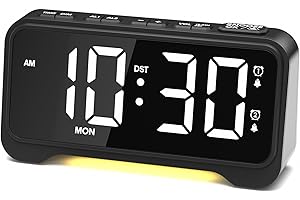 MESQOOL Cyfrowy budzik, Cyfrowy budzik LED z 2 alarmami, Drzemka, 5 regulacji jasności i głośności, 12/24H, Zasilanie Sieciowe, 3 Poziomy Światła Nocnego, Tryb Weekendowy, Cyfrowy Zegar do Sypialni przy łóżku