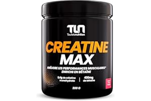 CREATINE MAX | Créatine Monohydrate Pure en Poudre | Enrichie en Bétaïne et Maltodextrine | Booster de Performances Musculaires | Sans Additifs | Pre Workout | Saveur Fruits Rouges | 300g | TLN