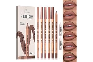 HQDA 6 PCS Lip Liner Pencil Set - Matte Nude Lip Contour Lipliner, Waterproof Long Lasting Lipstick Lip Liner Set, Smudge-Proof Lip Liner Pen (# New 02)