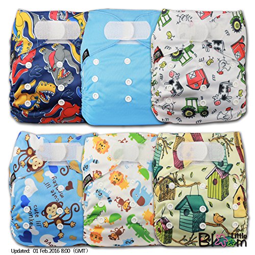 LittleBloom, Reusable Pocket Cloth Nappy, Fastener: Velcro, Set of 6, Patterns 602, With 12 Bamboo Inserts, (see "Special Offers and Product Promotions" for Special Offers Detail)