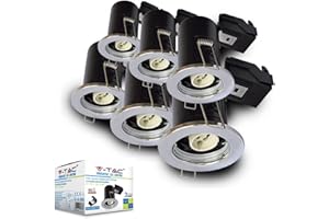 V-TAC Downlights for Ceiling Fire Rated Fitting for LED Downlights | IP20 Fire Rated Downlight Recessed GU10 Fitting ø65mm Cutout Size [Pack of 6] Chrome