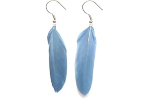 GREGORY CRAFTS & GIFTS Dusky Blue Feather Earrings - Handmade Slim Look