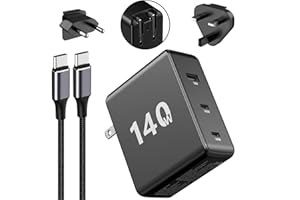 RREAKA 140W USB C Charger PD 3.1 3 Port 100W GAN Charger Wall Charger Travel 140W USB-C Power Adapter for MacBook Pro 16", MacBook Air M2, DELL XPS 15/13, iPad Pro, iPhone 14/13, Type C Laptop