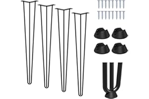 Signstek 28" Metal Legs 71cm Black Table Legs Sturdy 3 Rods Mid Century Modern Furniture Industrial Style 10mm For Desk Dining Table DIY Furniture With Screws (Set of 4)