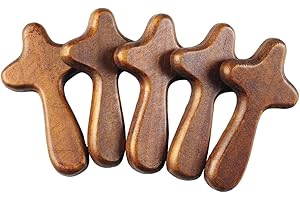 Gralara 5pcs Pinewood Wooden Hand Held Prayer Cross Gift for Men Women Church, Portable Pocket Sized, Rustic Style, Unframed Wall Hanging Decor for Living Room