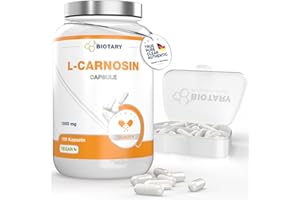 ‎BIOTARY BIOTARY L-Carnosin 100 Kapseln 1000 mg Tagesportion inklusive Pillenbox 100% Vegan hochdosiert und ohne Zusatzstoffe hohe Bioverfügbarkeit Laborgeprüft