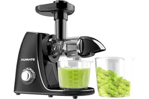 AUMATE Slow Juicer Entsafter, Gemüse und Obst Testsieger Profi Entsafter, Kaltpress-mit Ruhiger Motor, Umkehrfunktion, Reinigungsbürste, Material der Saftmaschine-BPA Frei (150 Watt/Schwarz)