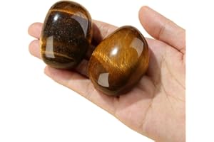 QINJIEJIE Tiger Eye Stone Polished Healing Crystals 1.8-2.0" 2PCS Large Reiki Healing Crystal Natural Rocks Energy Tumbled Stones for Reiki Divination Meditation