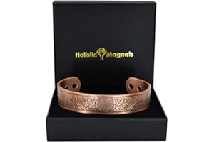 HOLISTIC MAGNETS Extra Large Copper Magnetic Bracelet Men Pure Copper Wristband Holistic Magnetic Band with 6 Strong Neodymium Magnets, Adjustable, Scottish Thistle-ST (XL: Wrist 22–24cm/8.6–9.5”)