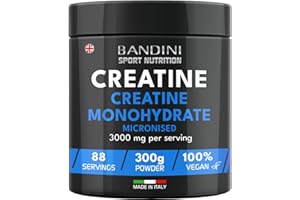 Bandini® Creatine Monohydrate Powder Pure 300g (88 x 3g Servings) Micronised for Easy Mixing & Consumption | Improve Pre Workout, Physical Performance and Recovery | Muscle Power & Strength | Non-GMO