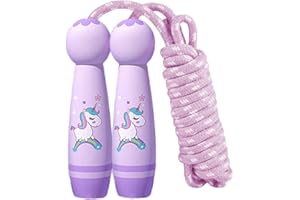 SEASBOES Corde à sauter réglable pour enfant avec poignée en bois, corde à sauter réglable, en coton, idéale pour l'entraînement de fitness pour filles et garçons