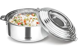 Milton Galaxia 2500 Insulated Stainless Steel Casserole, 2500 ml | 84 oz| 2.6 qt. Thermal Serving Bowl, Keeps Food Hot & Cold for Long Hours, Elegant Hot Pot Food Warmer Cooler, Silver