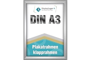 DisplayLager - A3 Silber Klapprahmen mit 25mm Aluminium Profil, Entspiegelter Schutzscheibe, Befestigungsmaterial