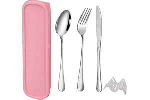 QZLSAYSL Couverts Lunch Box de Camping, étui Renforcé avec Boucle, Couvert de Voyage, Le Travail et l'école, Lavable au Lave-Vaisselle - 5pièces(rose pâle)