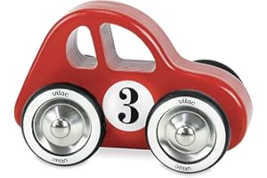 VILAC - Jeux et Jouets - Swing Car Rouge - Voiture en bois massif - Roues en métal et caoutchouc - Chiffre 3 - Jeu pour Enfants dès 2 ans - Fabriqué en France - 2299R