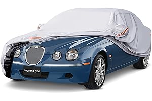 GUNHYI 6 Layers Heavy Duty Sedan Car Cover Waterproof 100%, Custom Fit For Jaguar S-type 1998-2007, All Weather Outdoor Car Cover Sun Rain Dust Protection, With Zip And Cotton Lined, Silver