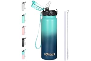 GOPPUS Bouteille d'eau en Acier Inoxydable 600ml/20oz avec Paille Bouteille Sport Isolée Flacon Froid Bouteilles d'eau en Métal Rabattables à Double Paroi Thermos Bouteille d'eau Étanche pour Gym