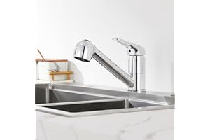 Auralum Grifo de Cocina Extraible con 2 Funciones Caño, 360° Giratorio Grifo de Fregadero Agua Fría y Caliente Disponibles, Grifería Monomando de Latón