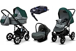 BabyLux® Bambini Passeggino Completo Set 4 in 1 - Sky Lark - incl. Navicella, Canna, Seggiolino Auto, ISOFIX Base - Carrozzina Neonati Sistema Combinato - con Borsa fasciatoio ecc.