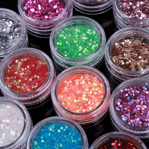 Anself 12 Farben Nail Art Pailetten Nagelkunst Polierung Glitzer für Nagel Design - 3