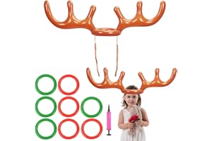 Jeu de Lancer de Bois de Renne Gonflables, Jeu de Lancer d'Anneaux Gonflables de Noël, 2 Pcs Mélanger Gonflable Renne avec 8 Anneaux Gonflables, 1 Gonfleur, Jeu de l'Renne de Noël Gonflable