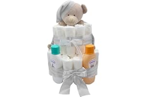 MY LITTLE BABIES Tarta de Pañales | Pastel de Pañales Unisex | Regalo Original para Recién Nacido | Regalo para Bebé | Modelo Nenuco Doudou Gris - MyLittleBabies