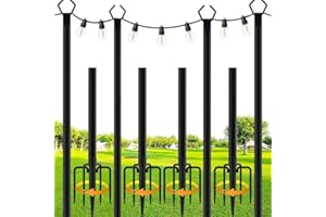 HOLDONELIGHT Confezione da 4 pali luminosi a corda, 2,9 m, in metallo, con forcella, per esterni, per esterni, patio, terrazza, cortile, giardino, matrimoni, feste