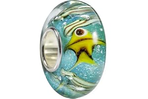 MATERIA by Matthias Wagner Fische Glas Bead Anhänger türkis gelb - Glas Anhänger Meer Glitzer für Beads Armband 1513