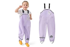 JinBei Kids Waterproof Dungarees Boys Girls Unisex Lightweight Rain Trousers with Adjustable Strap Over Trouser Mud Windproof Overalls Rain Pants Reflective Strip Rainwear Age 2-7 Years