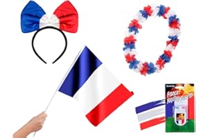 Alsino Kit Supporter France FP-30: 4 Accessoires Bleu Blanc Rouge: Serre-tête Drapeau à agiter à la Main Collier et Stick de Maquillage idée Cadeau Femme Fille Homme garçon Fan Ambiance