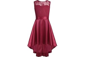 TiaoBug Robe Princesse Enfant Fille Dentelle Robe Soirée à Strass Asymétrie Robe Mariage Cérémonie Cocktail Robe sans Manche Organza Robe Demoiselle d'honneur Danse Carnaval