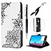 Produktbild Huawei P20 Lite Hülle, Filp PU Leder Case Tasche : Book Type Gemalt Handyhülle mit Soft TPU Innere Schutzhülle in Schwarzes Muster + Stylus Pen + Anti Dust Plug