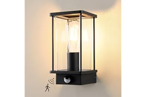 BRIMMEL Motion Sensor Outdoor Wall Lights Mains Powered, Black Outside Wall Lantern, Aluminum Waterproof Anti-Rust, Dusk Till Dawn Outdoor Sensor Wall Lights for Front Door, Porch, Bulb not Included
