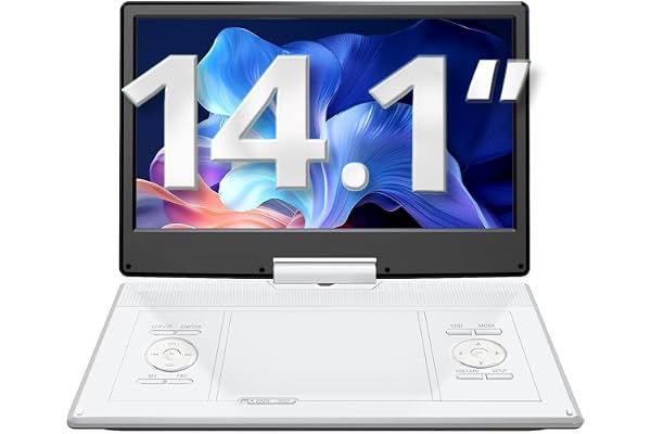 Yoton Lecteur DVD Portable Voiture 16,9" avec Écran HD 14,1" - Autonomie 6h, Lecteur Multizone, Mémoire de Lecture, Compatible USB/SD/Synchro TV & Casque(Chargeur Inclus)