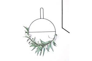 anaan Circle Diseño Guirnalda Corona de Pared Flores Corona Eucalipto Hojas Colgador Joyas Anillo de Toalla Revistero de Pared Rejilla Metal Escandinava Decoración Puerta (S Φ30*40cm)