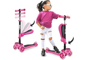 Hurtle Trottinette Enfant, Trottinette 3 Roues, Patinette Enfant Pliable avec Hauteur Ajustable, Plateau Antidérapant, LED Roues Lumineuses, Scooter pour Fille/Garçon de 2 à 8 Ans