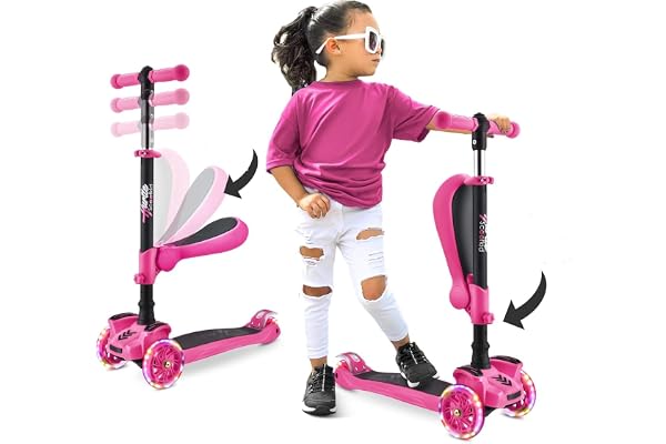 Hurtle Trottinette Enfant 2-en-1 avec Siège – Draisienne et Trottinette 3 Roues, Montage Facile, Hauteur Réglable, LED Roues, Plateau Antidérapant – pour Fille/Garçon 2 à 8 Ans